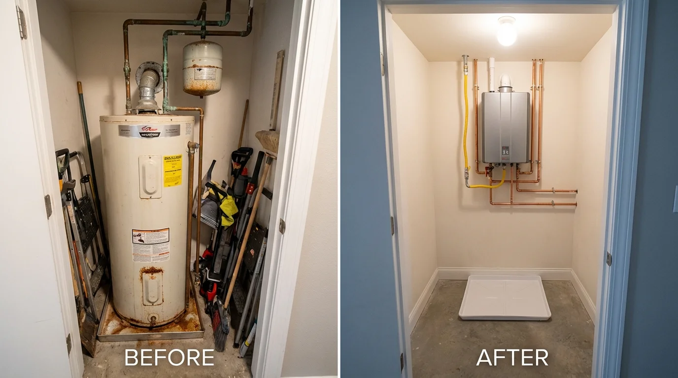 Tank water heater versus wall-mounted tankless unit comparison for Davis Junction, IL homeowners